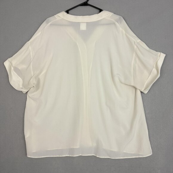 Lafayette 148 New York Shirt Womens 1X White Silk Button Front Rolled Sleeve - Picture 2 of 10